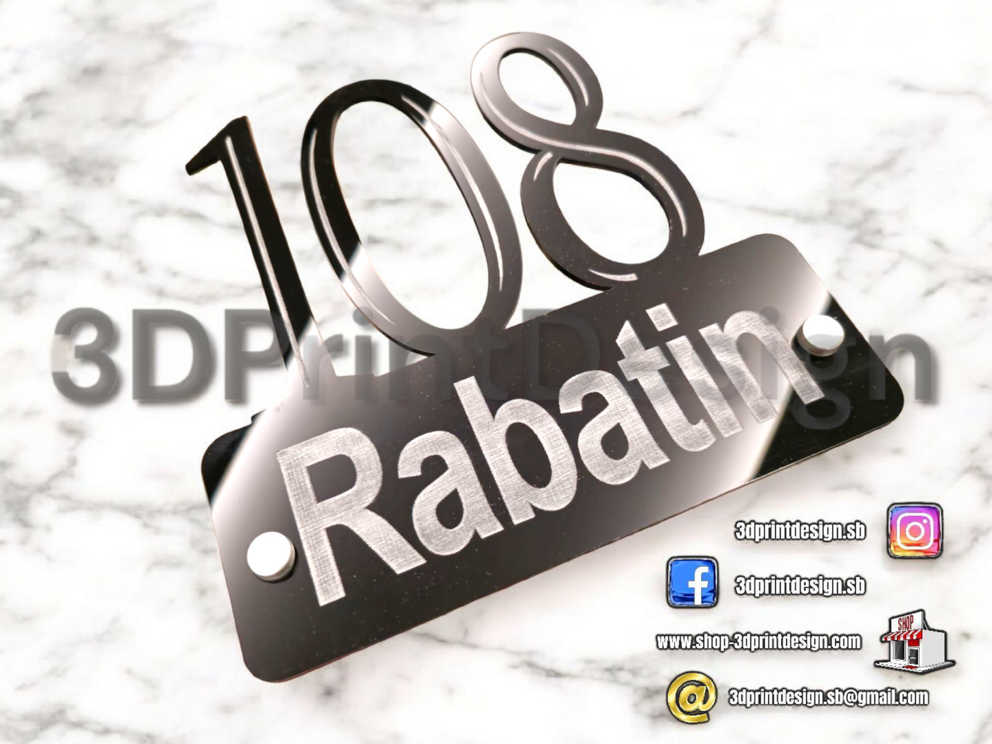 Moderni kućni broj - Crni pleksiglas - 3DPrintDesign