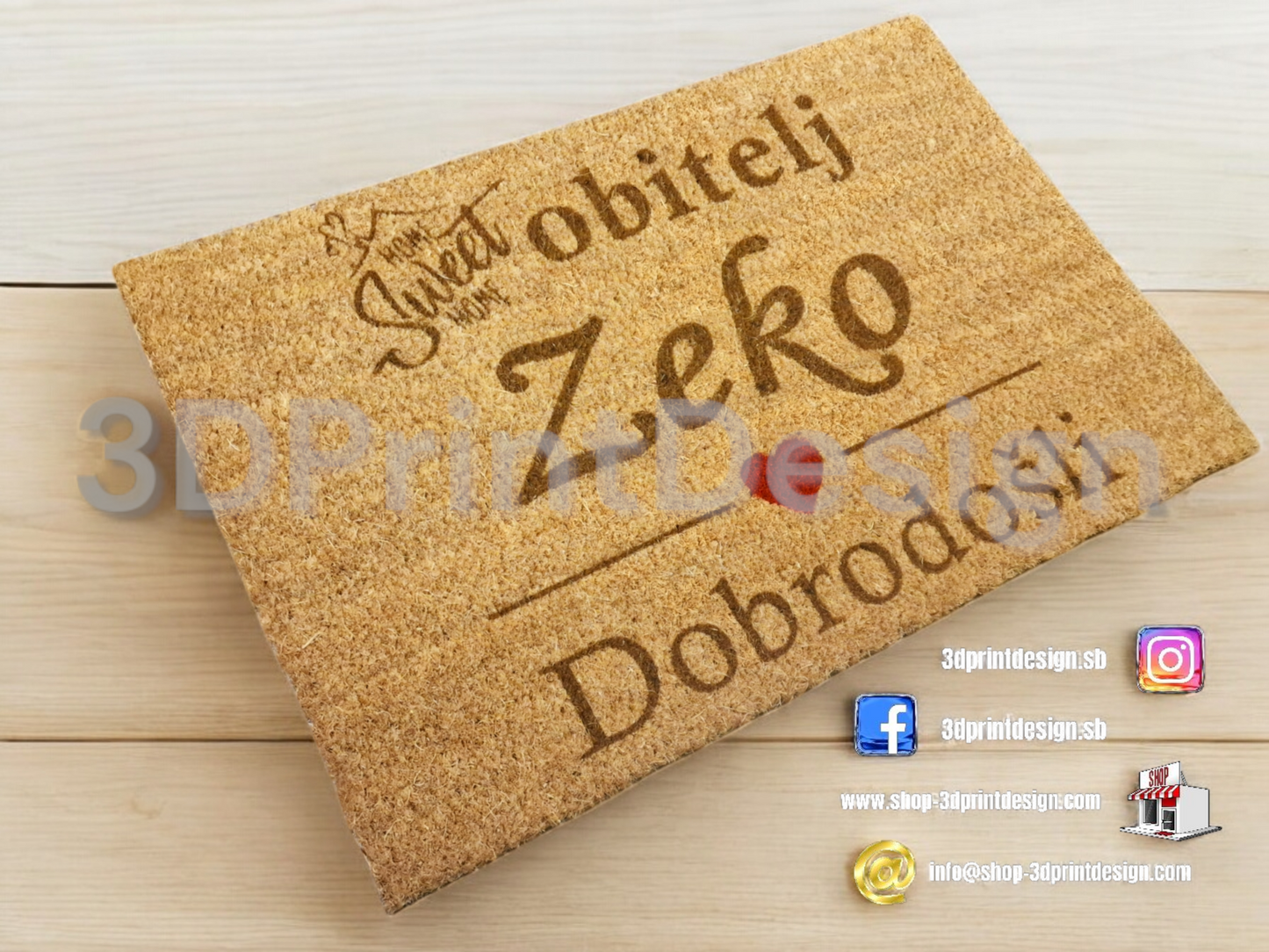 Personalizirani Otirači od kokosovih vlakana - Obitelj - 3DPrintDesign