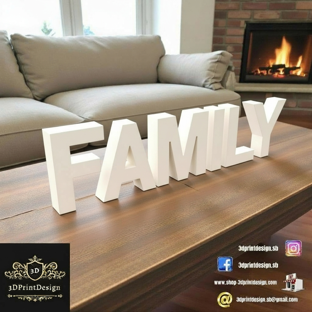 3D natpis FAMILY za uredenje doma 