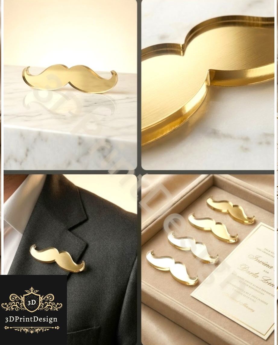 Brkovi za revere- zlatni pleksiglas - 3DPrintDesign 
