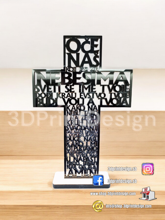 Križ Oče naš - Pleksiglas crni na dvrenom stalku - 3DPrintDesign  3DPrintDesign