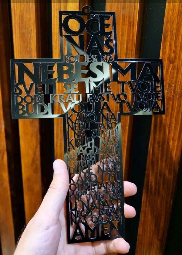 Križ Oče naš - Pleksiglas crni zidni - 3DPrintDesign 