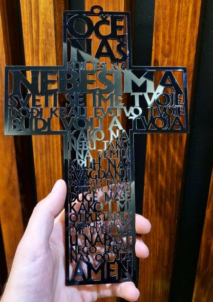 Križ Oče naš - Pleksiglas crni zidni - 3DPrintDesign 