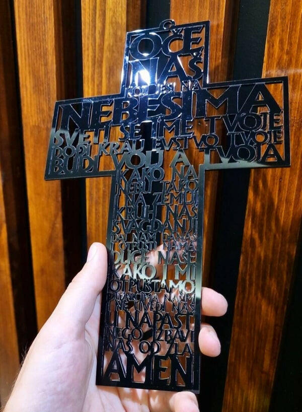 Križ Oče naš - Pleksiglas crni zidni - 3DPrintDesign 