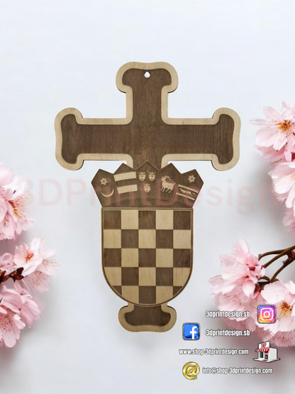 Križ sa Hrvatskim grbom - drveni - 3DPrintDesign 