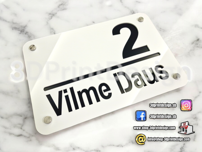 Moderni kućni broj na ploči - Bijeli pleksiglas - 3DPrintDesign 