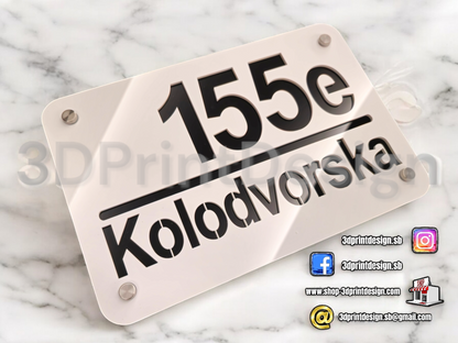 Moderni kućni broj na ploči - Bijeli pleksiglas - 3DPrintDesign 
