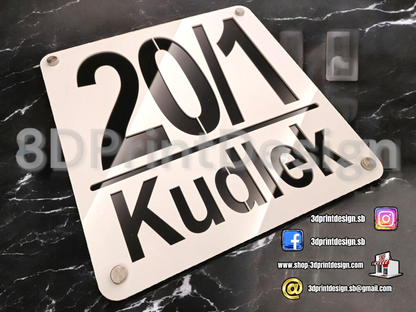 Moderni kućni broj na ploči - Bijeli pleksiglas - 3DPrintDesign 