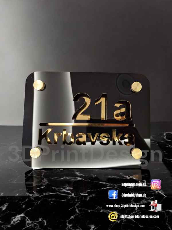 Moderni kućni broj na ploči - Crni pleksiglas - 3DPrintDesign 