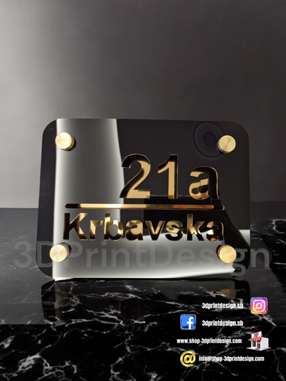 Moderni kućni broj na ploči - Crni pleksiglas - 3DPrintDesign 
