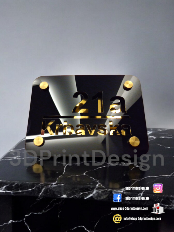 Moderni kućni broj na ploči - Crni pleksiglas - 3DPrintDesign 