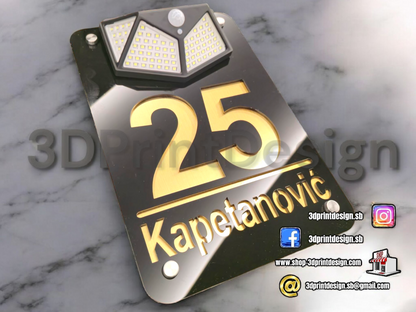 Moderni kućni broj sa LED solarnom rasvjetom - Crni pleksiglas
