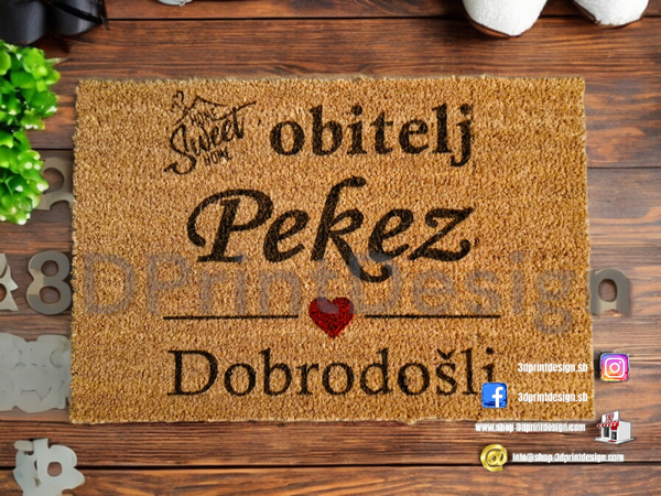 Otirač + Moderni kućni broj - Crni pleksiglas - 3DPrintDesign 