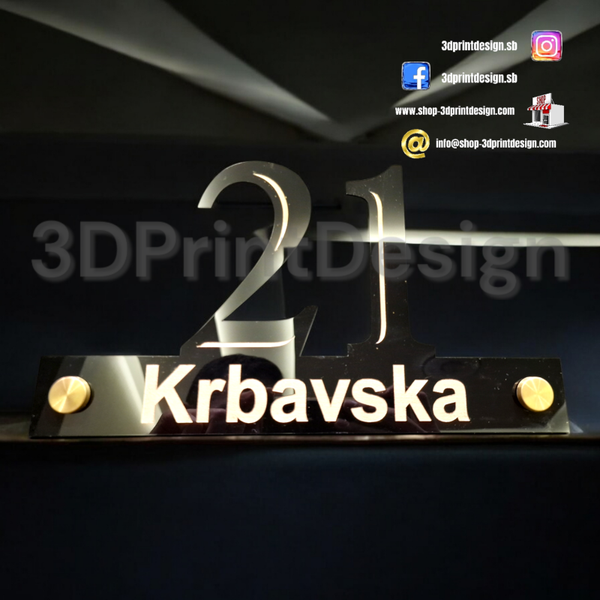 Otirač + Moderni kućni broj - Crni pleksiglas - 3DPrintDesign 