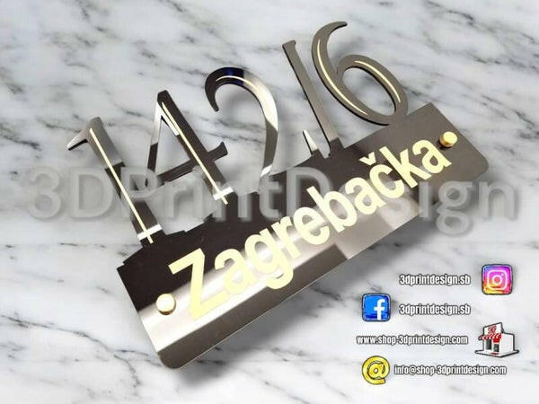Otirač + Moderni kućni broj - Crni pleksiglas - 3DPrintDesign 
