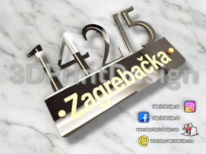 Otirač + Moderni kućni broj - Crni pleksiglas - 3DPrintDesign 