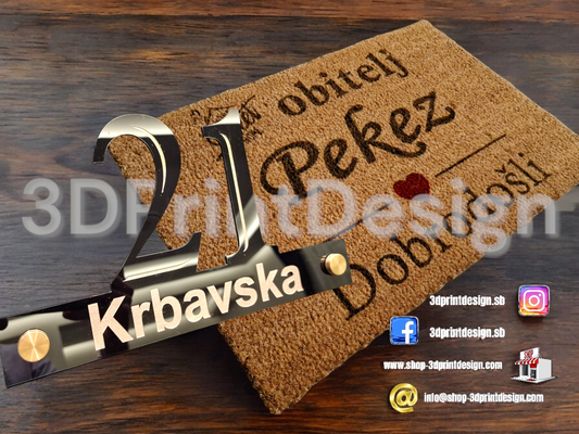 Otirač od kokosovih vlakana + Moderni kućni broj - Crni pleksiglas - 3DPrintDesign  3DPrintDesign