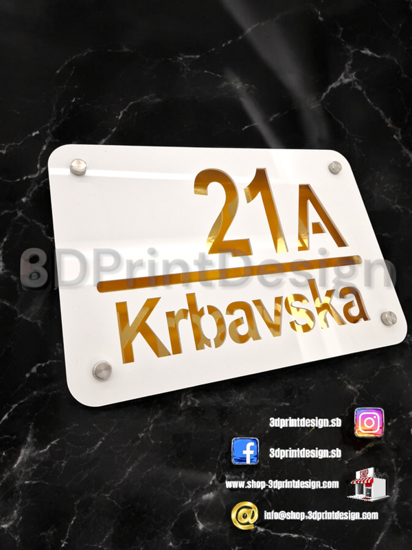 Otirač + Moderni kućni broj na ploči - Bijeli pleksiglas - 3DPrintDesign 