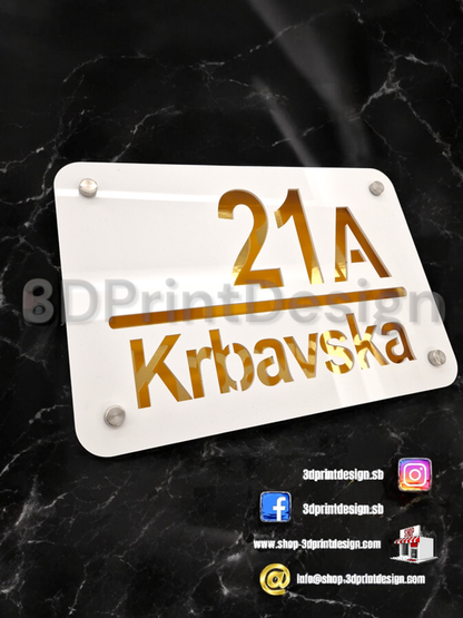 Otirač + Moderni kućni broj na ploči - Bijeli pleksiglas - 3DPrintDesign 