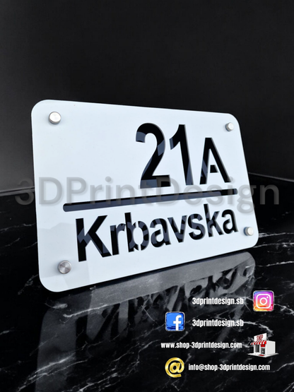 Otirač + Moderni kućni broj na ploči - Bijeli pleksiglas - 3DPrintDesign 