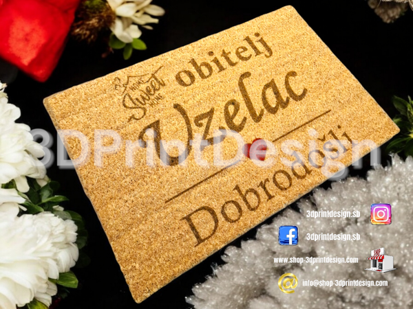 Otirač + Moderni kućni broj na ploči - Bijeli pleksiglas - 3DPrintDesign 