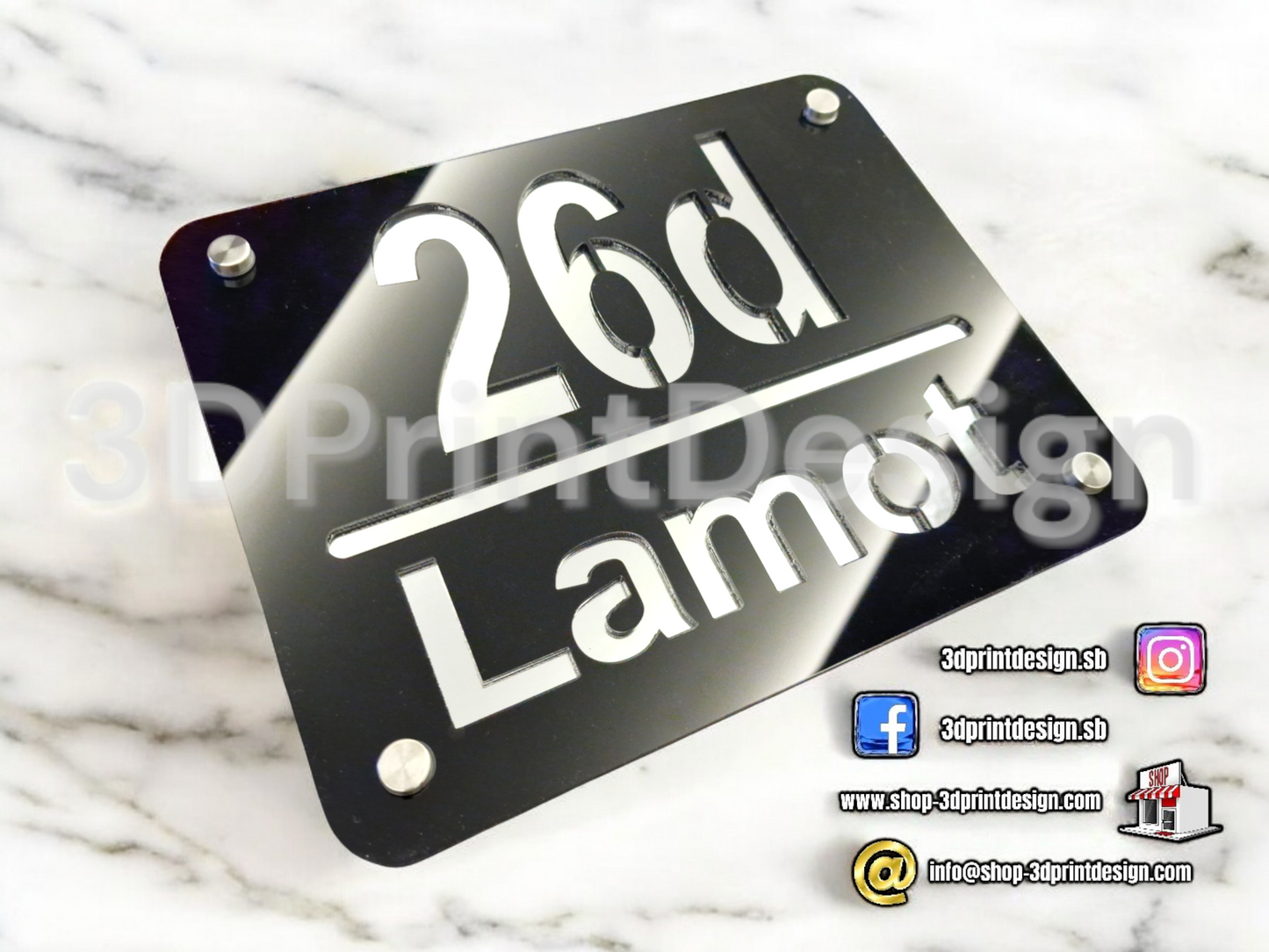 Otirač + Moderni kućni broj na ploči - Crni pleksiglas - 3DPrintDesign 