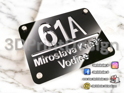 Otirač + Moderni kućni broj na ploči - Crni pleksiglas - 3DPrintDesign 