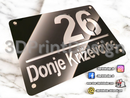 Otirač + Moderni kućni broj na ploči - Crni pleksiglas - 3DPrintDesign 