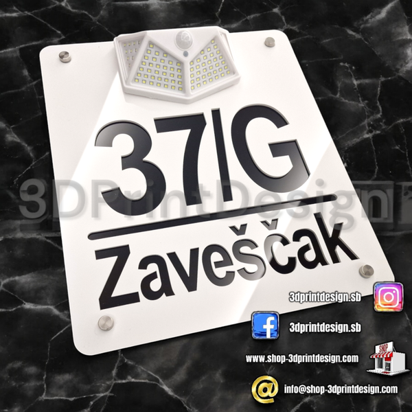 Otirač + Moderni kućni broj sa LED solarnom rasvjetom - 3DPrintDesign 