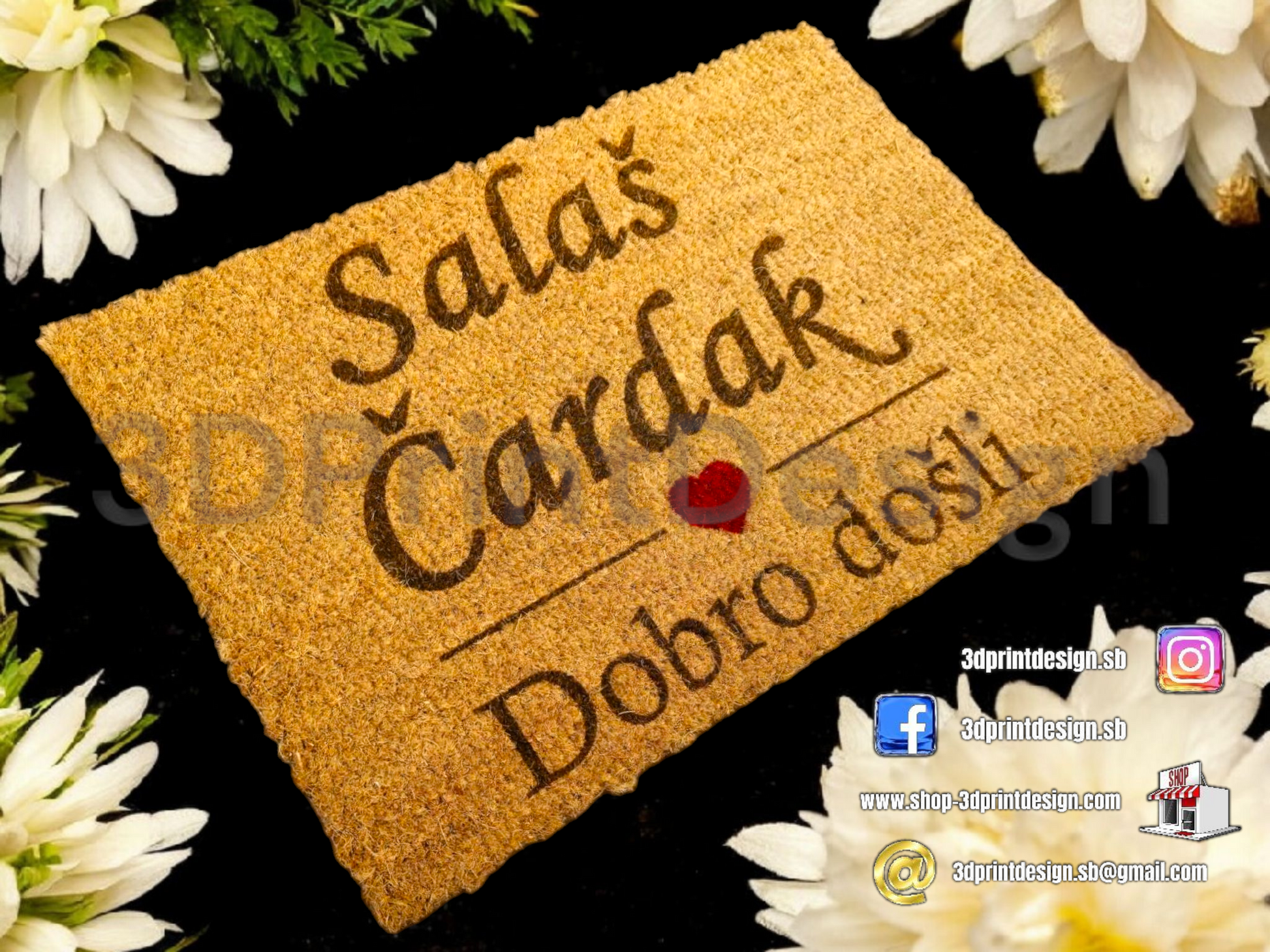 Personalizirani Otirači od kokosovih vlakana - 3DPrintDesign, personalizirani otiraci, personalizirani otirač, ulazna vrata, dvorište, poklon, rođendan, prezime, ideje za poklon, kokosova vlakna, obitelj, dom, kuća, logo tvrtke, izrada loga, promo materijali, privjesci, vizitke