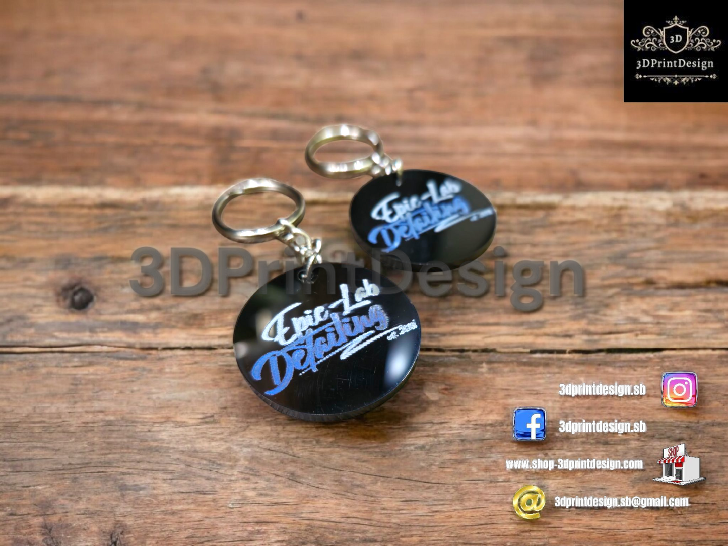 Premium privjesci za ključeve - Crni pleksiglas - 3DPrintDesign 