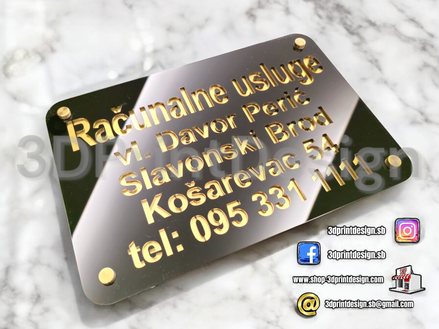 Premium reklama Vaše trvtke - Crni pleksiglas - 3DPrintDesign 